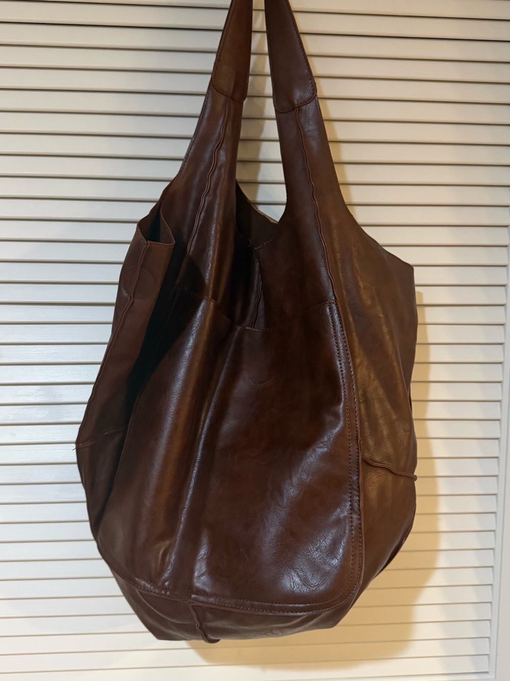 Oversized Brown Faux Leather Slouchy Hobo Tote Bag Boho Carryall